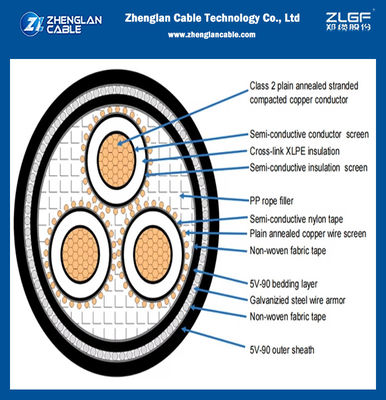 6.35/11kV کابل برق آلومینیوم / مس XLPE عایق زیرزمینی سیم فولاد کابلی زره ای استاندارد AS / NZS 1429.1