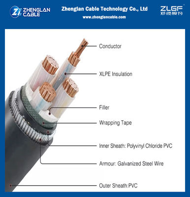 کابل برق زره‌دار 4 هسته‌ای XLPE / PVC با عایق XLPE / PVC و هادی مسی/آلومینیومی 0.6/1 کیلو ولت