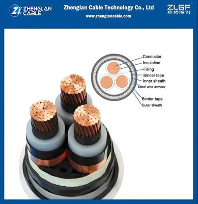 کابل برق زره دار زیرزمینی با سیم فولادی زره دار و عایق XLPE 8.7/15 کیلو ولت YJV32 3x150 میلی متر مربع IEC 60502-2