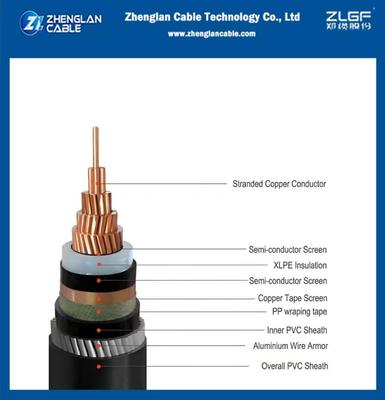 19/33kv زیرزمینی کابل برق یک صفحه سیم مس + سیم آلومینیوم زرهی تک هسته 1x500mm2 IEC 60502-2